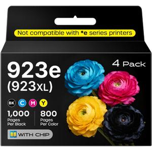 923e 923XL Ink Cartridges Combo Pack Compatible with HP 923 923e Ink Cartridges (with Chip) Replacement for HP OfficeJet Pro 8120 8123 8130 8133 Printers (BK/C/M/Y)