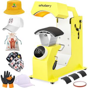 Whubefy 3in1 Hat Press Heat Machine for Caps - Auto Hat Heat Press w/3 Platens - No Crease No Stick - One-Touch Easy Press Cap Heat Press for Hats T-Shirts Small HTV Iron on Vinyl Sublimation Projects