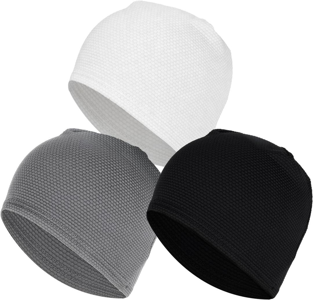 3-Pack Cooling Skull Caps for Men & Women, Soft Nylon Breathable 3D Mesh Helmet Liner, Moisture Wicking Cycling Cap