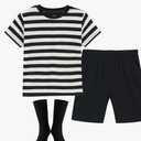 Halloween Costumes for Boys- Black and White Striped Shirt, Black Short and Tube Socks. Size 10