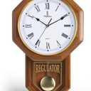 Pendulum Wall Clock Battery Operated - Real Wood Regulator Clock - Schoolhouse Design with Pendulum - Quiet, Non-Chiming - Wooden Wall Decor for Living Room Decor, Home, Office and Gift 18x11