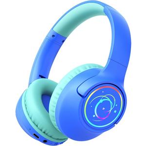 Kids Bluetooth Headphones, 85H Playtime Wireless Headphones for Kids, Colorful LED Lights, 85/94dB Safe Volume Limit, Bluetooth 5.4 Built-in Mic Toddler Headset for Tablet/Airplane/Travel (Blue)