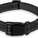 Reflective Dog Collar with Buckle Adjustable Safety Nylon Collars for Large Dogs (Black, L)
