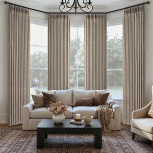 Dark Flax Natural Linen 90 Inch Sliding Door Curtains 4 Panels Set, Memory Shape Pinch Pleated Semi Sheer Privacy Curtain That Let Light in Dining Room Modern Drapes Windows Burg with Hooks & Rings