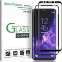 amFilm Glass Screen Protector for Samsung Galaxy S9, 3D Curved Tempered Glass, Dot Matrix with Easy Installation Tray, Case Friendly (Black), 1 Pack