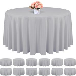 12 Pack, 120 Inch Round Tablecloth,Light Grey Tablecloth Polyester Round Table Cloth Stain and Wrinkle Resistant,Circle Washable Fabric Table Cover for Wedding Parties Banquet Dining