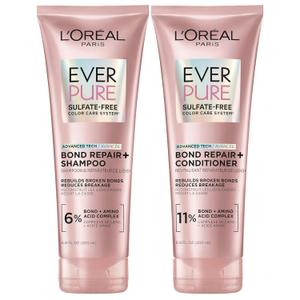 L'Oreal Paris Sulfate Free Bond Repair+ Shampoo and Conditioner Set with Bond + Amino Acid Complex, Strengthens and Repairs Damaged or Color Treated Hair, EverPure, 13.6 Fl Oz Set