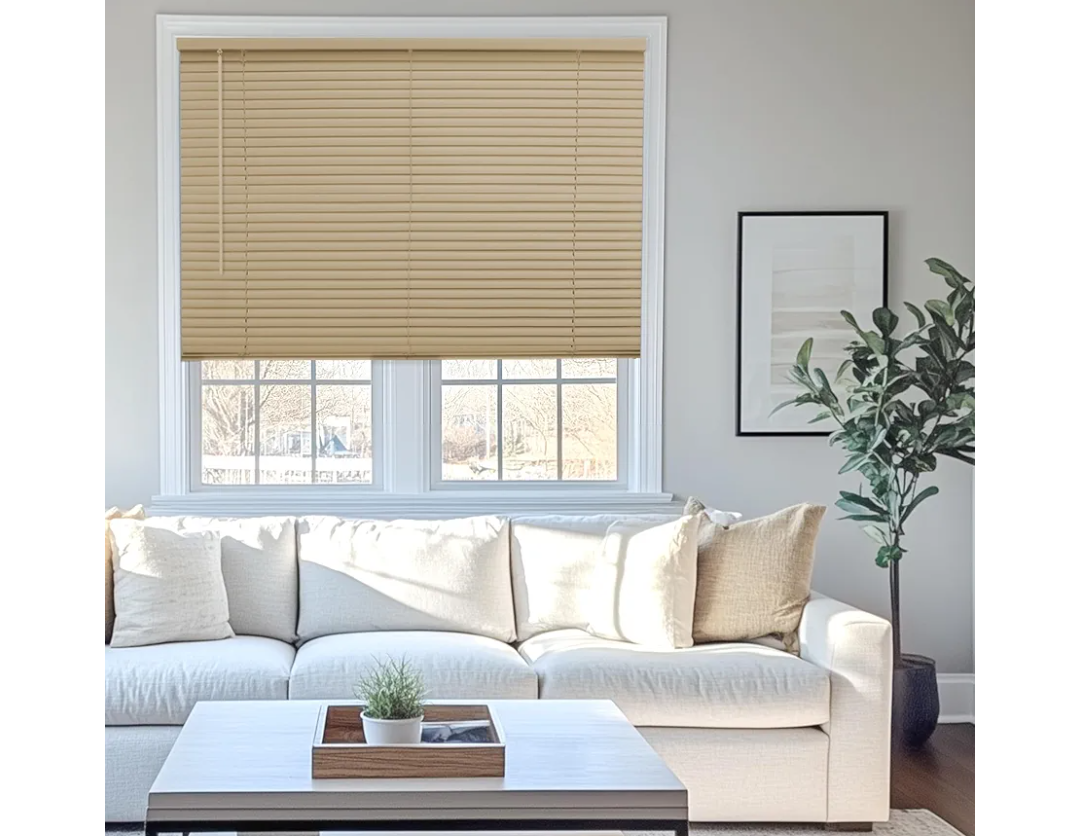 CHICOLOGY Mini Blinds for Indoor Windows – 34"W x 48"H, Cappuccino Horizontal Vinyl Blinds | Cordless | Easy to Install | Sleek Low-Profile Fit for Doors, Offices, Kitchens & Apartments