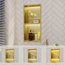 Gold 2-Tier 3 CCT LED Niche, 12"x24" No-Tile Shower Storage
shower niche with 3-Temperature LED Strip Light (4000K/6000K/3000K),Waterproof, Sturdy&Durable,304 Stainless Steel Wall Niche