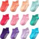 Non Slip Grip Ankle Baby Socks 12 Pack for Toddler Boys and Girls Kids Infant Baby Cute Cotton Socks (Rainbow1)