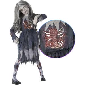 Morph Zombie Costume for Girls - Scary Kids Zombie Bride Outfit - Halloween Dress Up for Children (Medium)