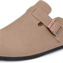 Women's Men's Cork Clogs Leather Mules Comfort Slip On Potato Shoes Arch Support Home Slippers Sandals Indoor Outdoor,Beige,US 10 Women/9 Men=EU 43