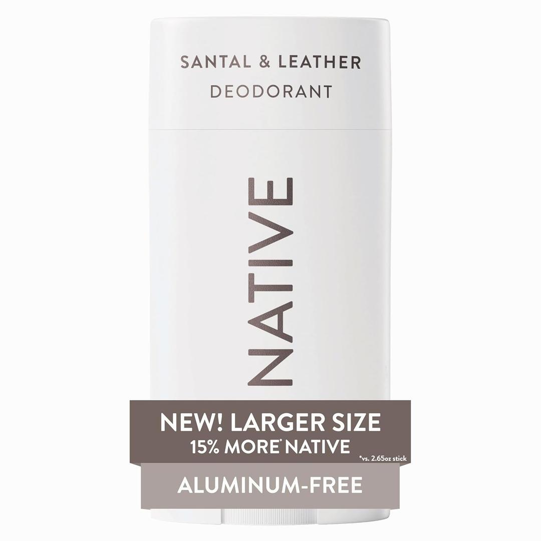 Native Aluminum Free Deodorant, Santal & Leather, Large Size Stick, 72 Hour Odor Control, for Women & Men, Contains Naturally Derived Ingredients, 3.1 oz