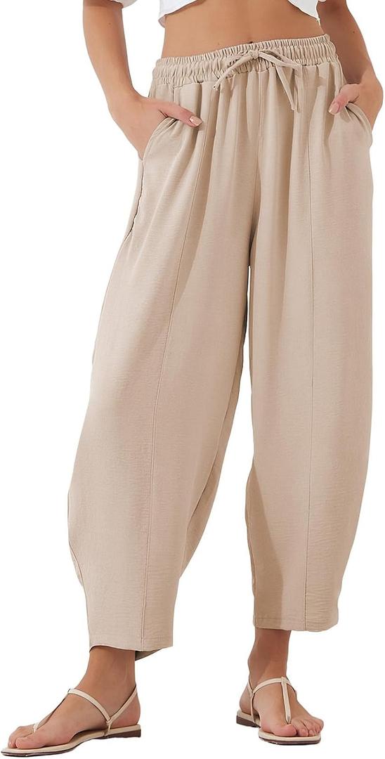 EVALESS Women's High Waisted Wide Leg Palazzo Trousers (Beige, M)