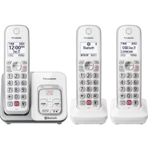 Panasonic Cordless Phone with Answering Machine, Link2Cell Bluetooth Home Phones, Voice Assistant and Advanced Call Blocking, Expandable System with 3 Handsets - KX-TGD863W (White)