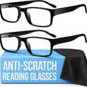Gaoye +1.5 2-Pack of Reading Glasses - Blue-Light Filter, UV Protection - Readers with Rectangle Frames (Black)