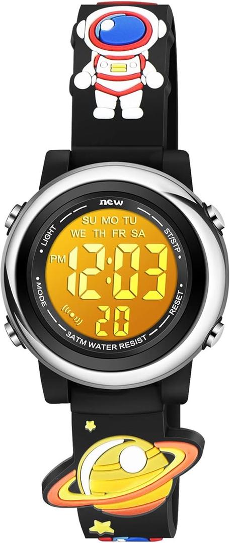 Venhoo Kids Watches Boys 3D Cartoon Waterproof Silicone 7 Color Flashing Lights Children Toddler Wrist Watch for Boys Little Child (Astronauts)