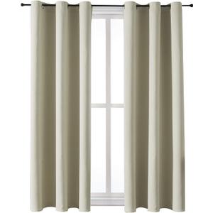 ChrisDowa Grommet Room Darkening Curtains for Bedroom and Living Room - 2 Panels Set Thermal Insulated Blackout Curtains (Beige, 42W x 63L)