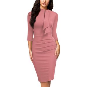 Miusol Women's Retro Half Collar Ruffle 2/3 Sleeve Cocktail Pencil Dress, S