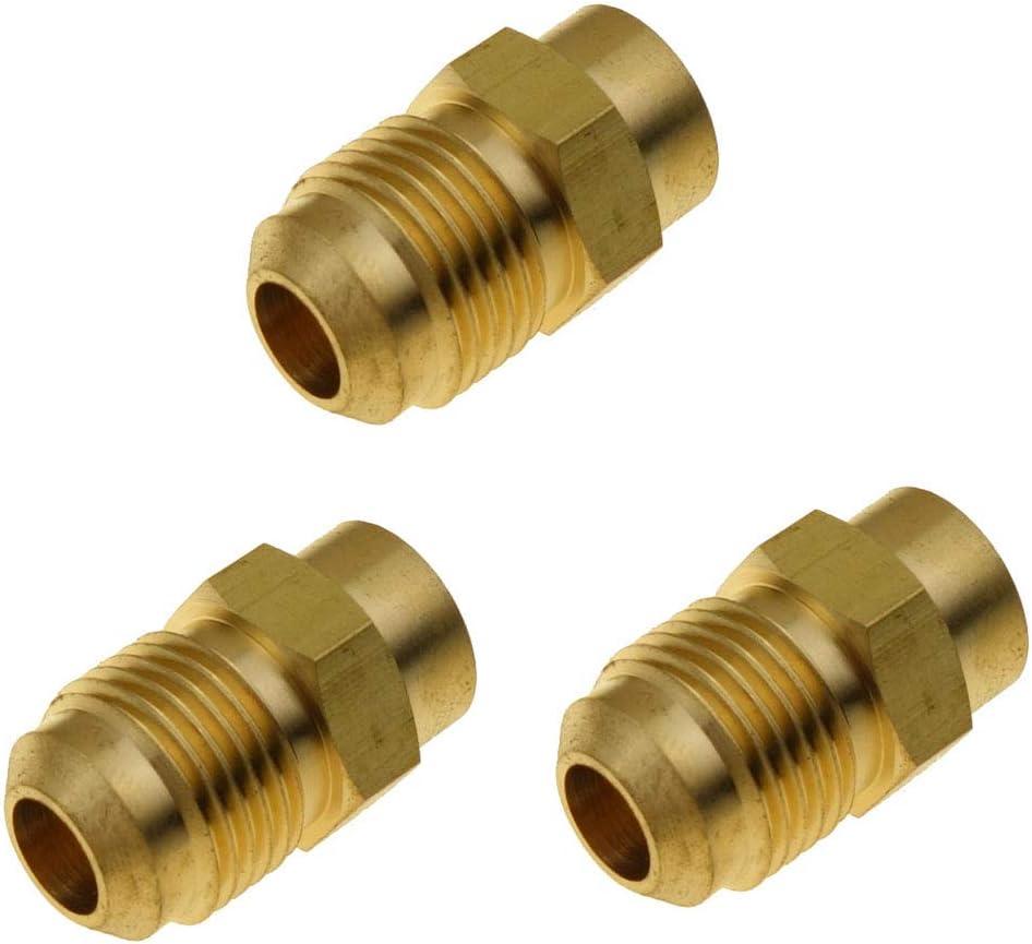 3 Pcs Brass SAE Flare Tube Fitting, Coupling Connector Adapter, 3/8 inches Flare x 1/8 inches NPT Female Pipe ( NPT Thread Diameter: 0.34 inches )
