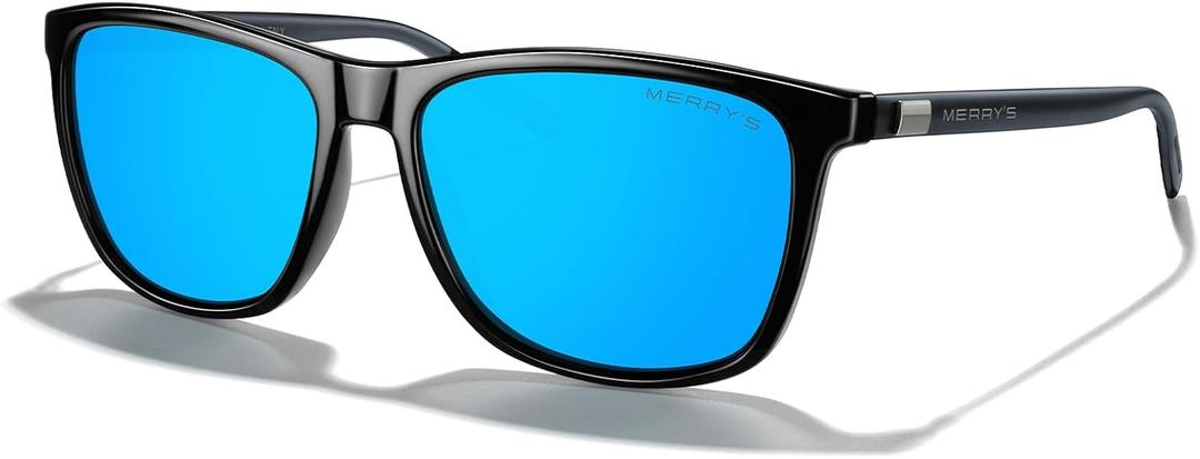 MERRY'S Unisex Polarized Aluminum Sunglasses Vintage Sun Glasses For Men/Women S8286 (0c02 Black Frame/Blue Mirror Lens/Grey Temples)