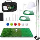 Gemscream 20 Pcs Golf Practice Set for Adults, Father's Day Dad Gifts Including 3 in 1 Hitting Mat, Golf Putting Cup with Flag, Putter Green Training Set with Ball Tee Towel Hat Bag for Indoor Outdoor