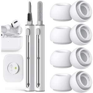 Compatible with AirPods Pro 2nd/1st Generation Replacement Ear Tips, with Noise Reduction Hole & Built-in dust Guard Screen, for USB-C Charging Case with Cleaner kit -4 Pairs(Small)- White 