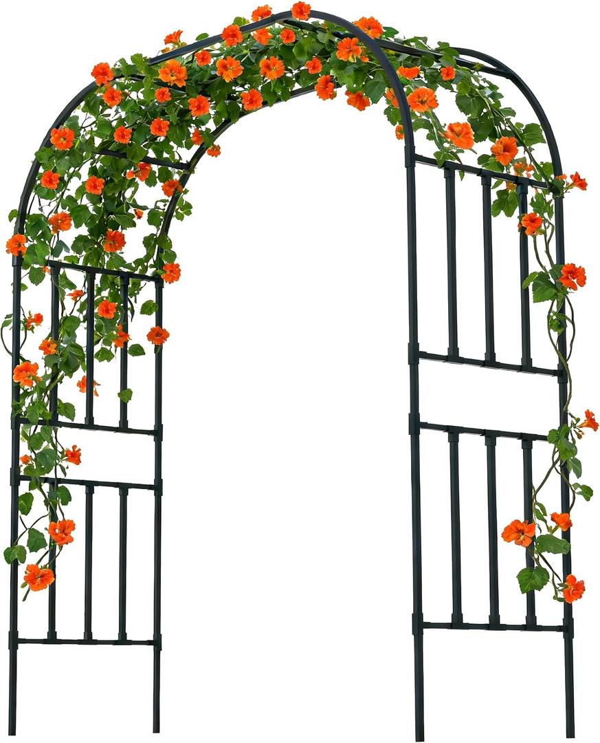 Square Tube Garden Arch Trellis, 8.2FT x 5FT Metal Arbor, Outdoor Trellis for Climbing Plants, Black, Square Tubes/98.43''H