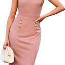 GRACE KARIN 2025 Women's Lightweight Mock Neck Business Work Dress Sleeveless Double Breasted Bodycon Midi Dress (Large, Pink)
