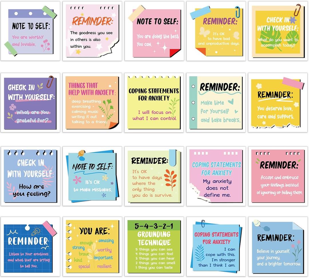 300 Pcs Mental Health Stickers Motivational Affirmation Stickers Mental Health Awareness Items Positive Waterproof Laptop Water Bottle Reminder Feelings Decor for Adult Employees(Bright Colors)