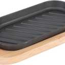 SIZZLING PLATE WITH WOODEN BASE- Cast Iron Steak Platter Pre- Seasoned Cast Iron Fajita Pan Sizzling Fajita Pan Japanese Steak Plate with Wood Base for Restaurant