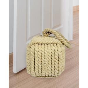 5.5 Lbs Weighted Decorative Door Stopper for Bottom of Door, Cute Door Stop for Heavy Duty Doors, Soft Rope Knot Doorstop for Nautical Home Decor, Natural