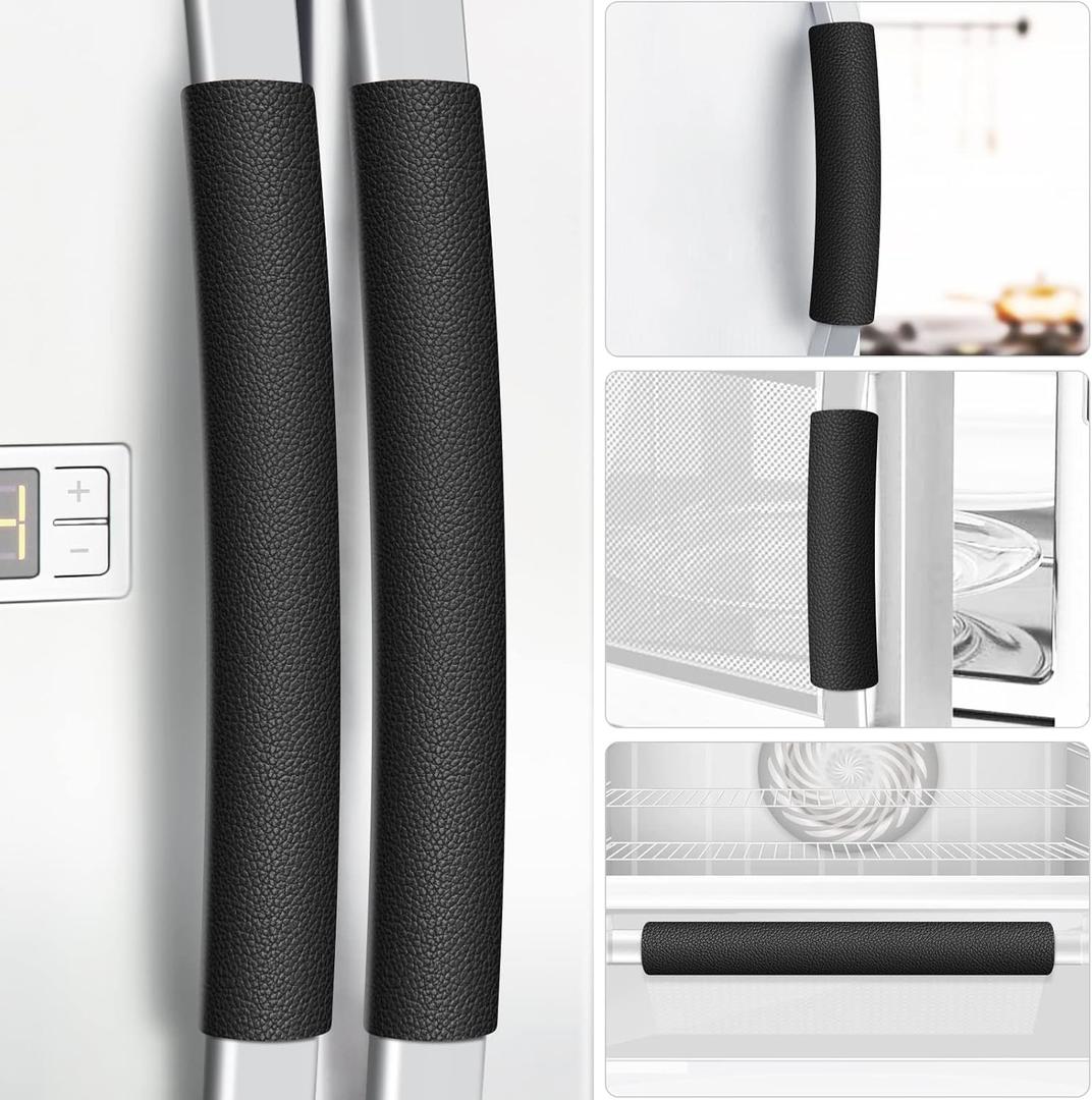 Refrigerator Handle Covers, 5 Pieces, Leather Kitchen Appliance Handle Covers Keep Your Fridge Microwave Oven Stove Dishwasher Clean, Save Your Time, Trimmable and One Size Fits All (Black)