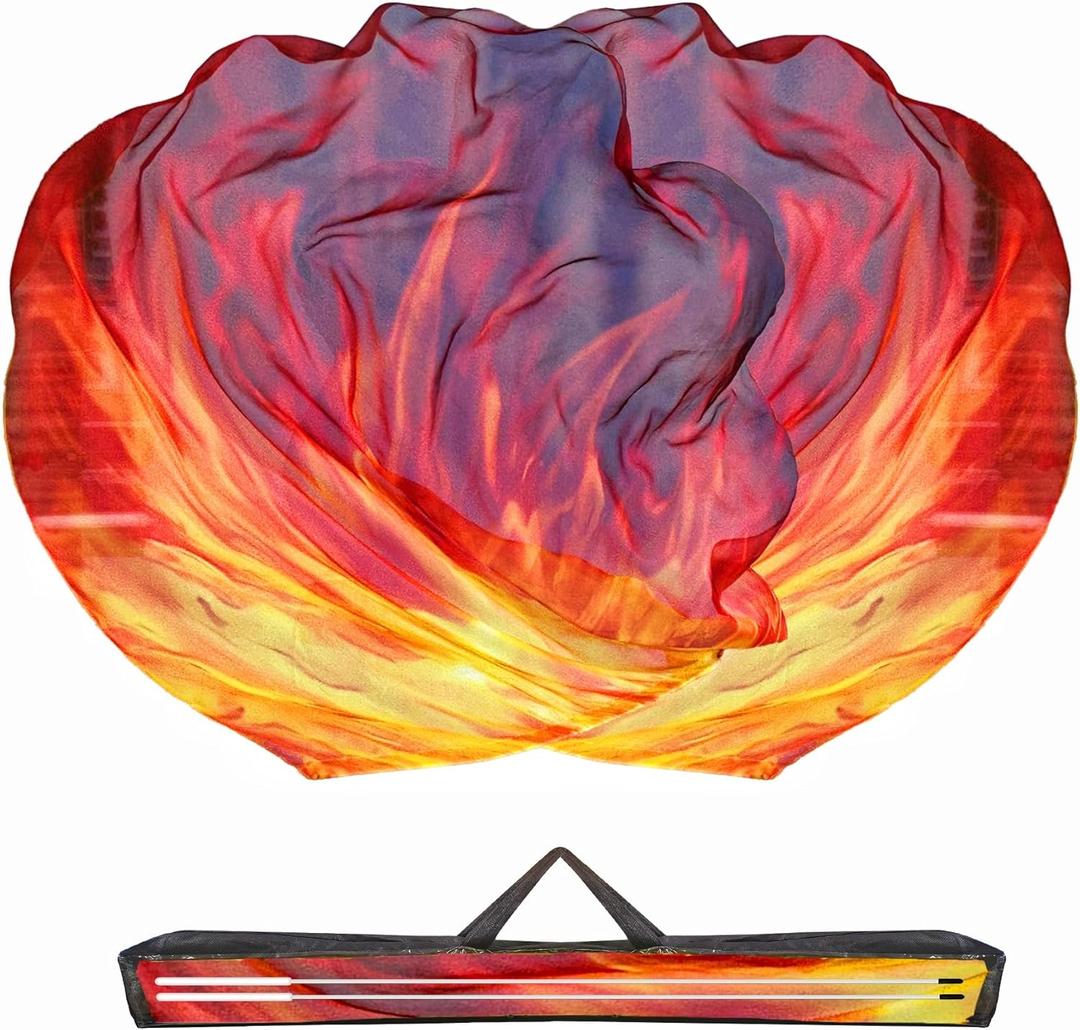 Baisdan 54"x54" Worship Flags for Dance Church, Praise Dance Flag, Fire Flags with Flexible Rods & Storage Bag, Set of 2, Orange-Red-Black