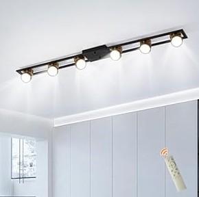 Garwarm Modern Ceiling Light Track Lighting Fixtures, 48.4 Inch Dimmable LED Kitchen Ceiling Light Fixture with Remote 6Light Black LED Chandelier for Bedroom Dining Room
