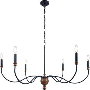 Black Farmhouse Chandelier Light Fixture, 6-Light Large Hanging Pendant Lights, Modern Candle Light Chandelier for Dining Room, Living Room, Bedroom, Foyer, Kitchen Island