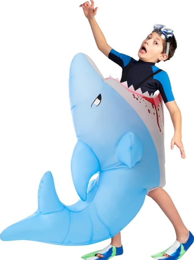Morph Inflatable Shark Costume For Kids, Shark Attack Halloween Outfit, Halloween Blow Up For Fun Dress-Up