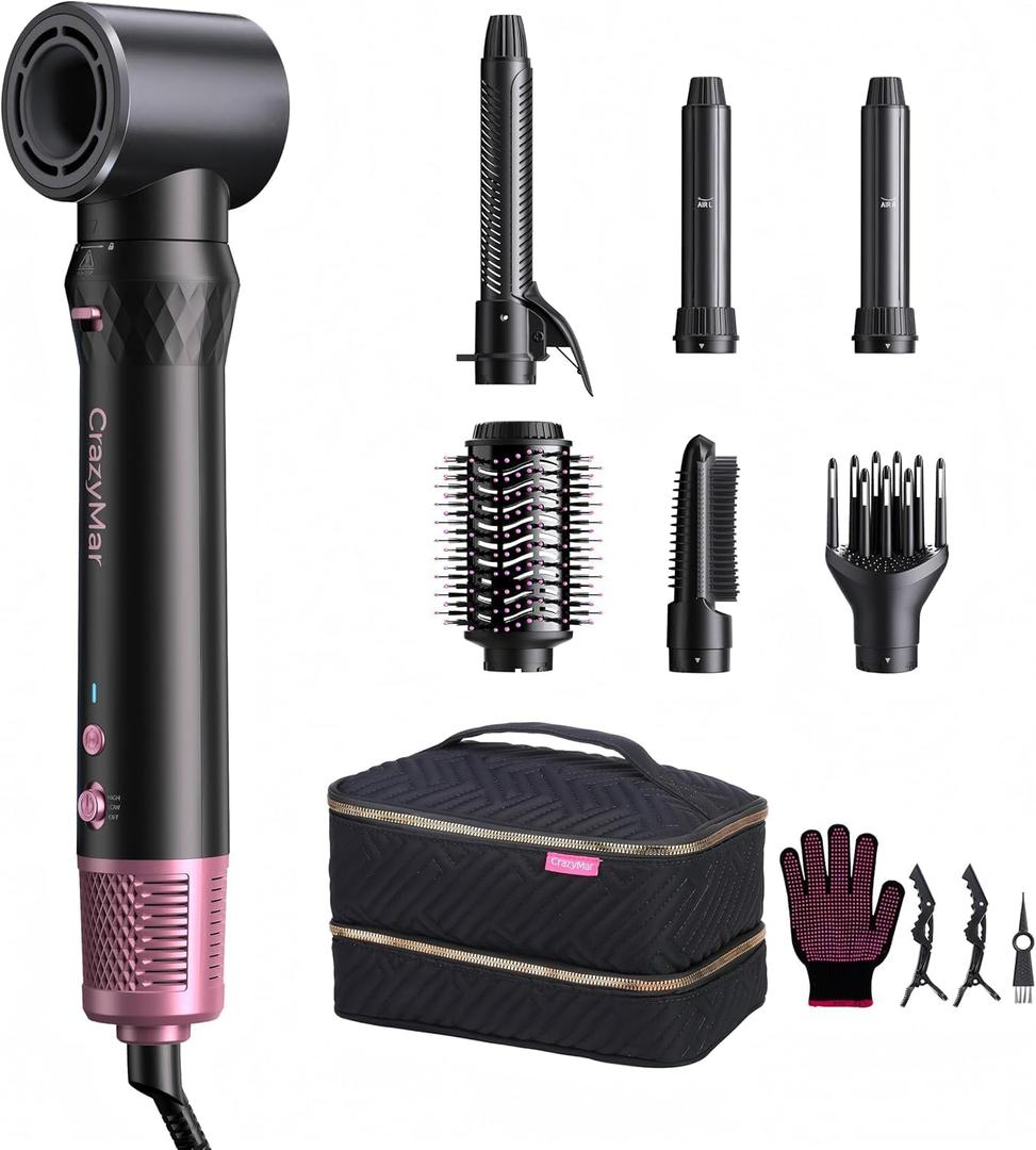 Air Styler, Fast Drying Blow Dryer & Curling StylingTool, Hot Air Styler No Heat Damage, Hot Air Styler Wrap for Curling Volumizing Straightening Styling (Black and Pink)