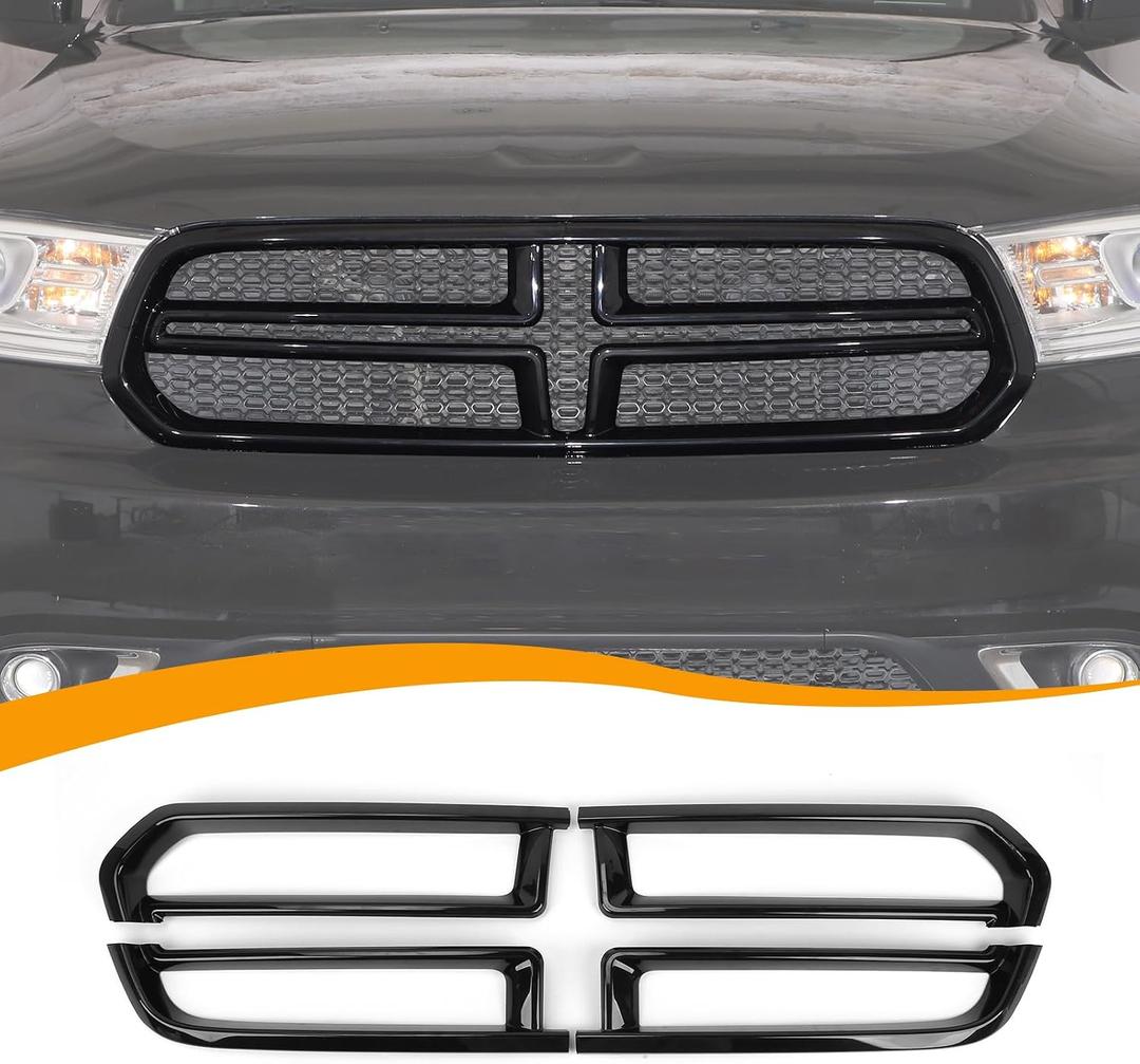 Exterior Front Grill Inserts Cover Trim Kit Center Grille Inserts Mesh Cover Compatible with Dodge Durango 2014-2020, Black