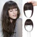 Clip in Bangs Real Human Hair Dark Brown 100% Human Hair French Bangs Fake Bangs Hair Clip on bangs for women Fringe with Temples Hairpieces Curved Bangs for Daily Wear