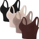 Eleplus 4 Pieces Comfy Cami Bras for Women Tank Crop Top with Built in Bra Yoga Longline Padded Lounge Bralette Pack (Large-X-Large, Color3)