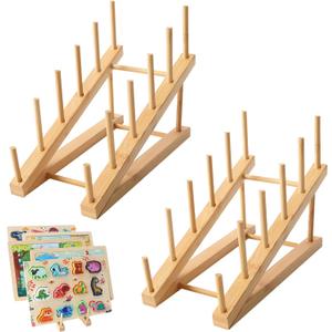 2-Piece Wooden Puzzle Storage Rack, Holder for Easel Board, Adult Puzzles Organizer Shelf 2-Piece Wooden Puzzle Storage Rack, Holder for Easel Board, Adult Puzzles Organizer Shelf
