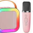 Mini Karaoke Machine Speaker for Kids Adults,Portable Bluetooth with 1-2 Wireless Microphones,Christmas Birthday Gifts Toys Girls Boys Ages 4, 5, 6,7, 8,9,10,11,12+ Years Old Toddler (Pink - 2 Mic)