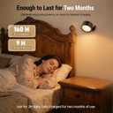 Battery Operated Wall Sconce, Remote Control, Wireless Rechargeable Mounted, 3 Color & 4 Brightness Level & 360°Rotate, Adhesive Lights for Wall Closet Hallway Reading (Black,Set of 2)