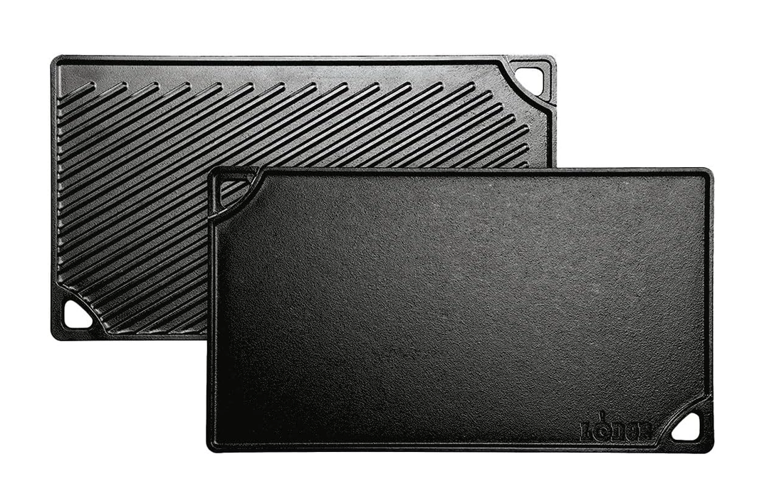 Lodge Reversible Cast Iron Grill/Griddle – 9.5 x 16.75 Inch PreSeasoned Cooking Surface – Flat & Ribbed Sides – Use on Stove, Grill, or Campfire – Made in the USA – HeavyDuty, Black