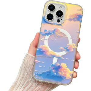 for Cute iPhone 16 Pro Phone Case Iridescent Gradient Cloud Sunset Design Gorgeous Aesthetic Matte Finish Strong Magnetic Compatible with MagSafe Girly Stunning 16Pro Cover for Women Girls