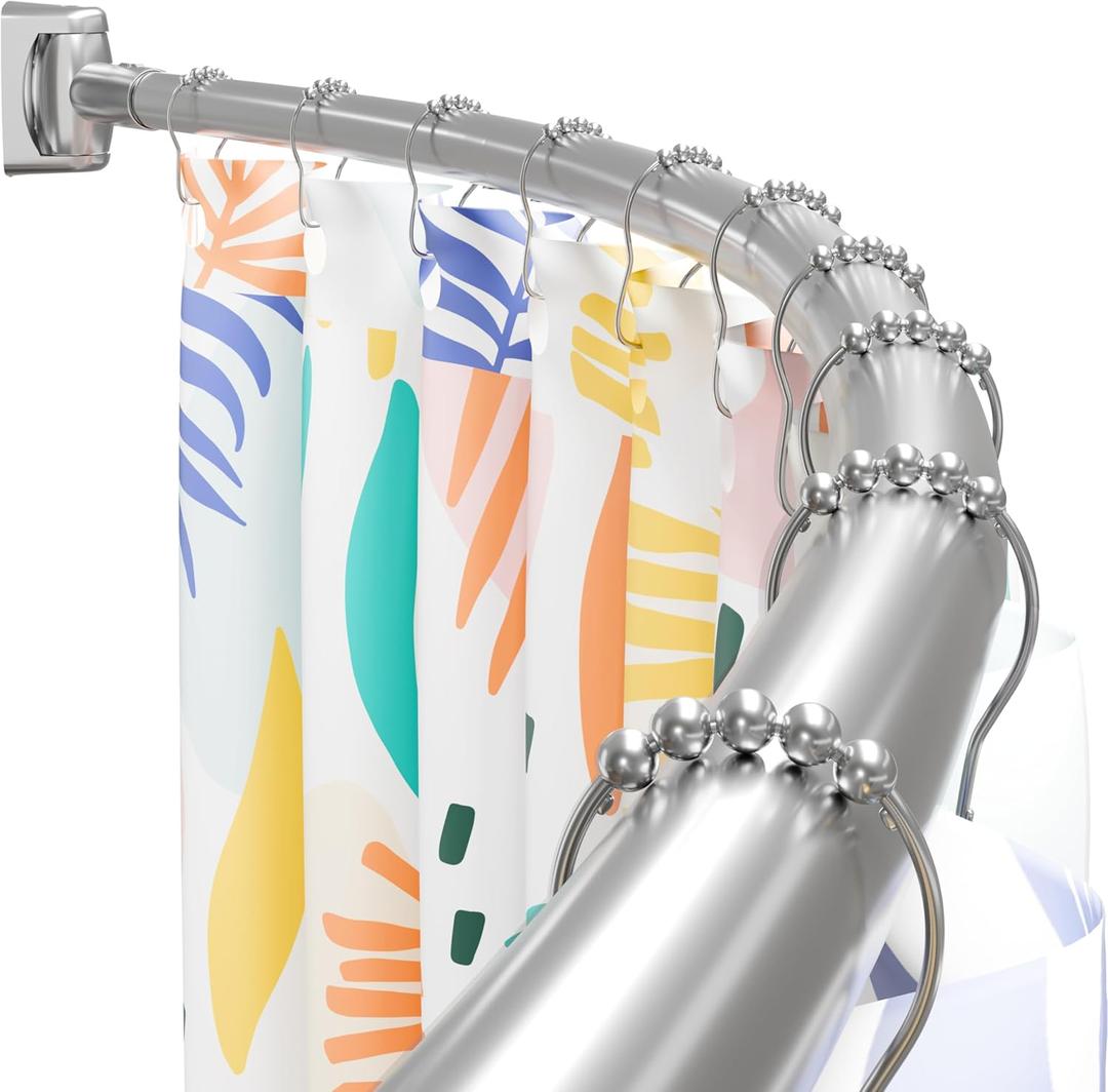 DYHOME Curved Shower Curtain Rod, Need to Drill, 35-76 inches Adjustable Curved Shower Rod Rustproof Shower Rod Round Shower Curtain Rod for Bathroom, Bathtub, Stall, Stainless Steel, Brush Nickel