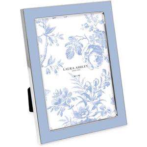 Laura Ashley 5x7 Cashmere Blue Enamel Picture Frame, Silver Metal Edge with Easel, for Countertop, Tabletop Display, Bookshelf, Desk, Wall Dcor, Photo Gallery (5x7, Cashmere Blue W/Silver)
