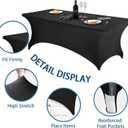 6FT Black Table Cloth - 1 Pack Fitted Stretch Rectangle Spandex Tablecloth, Washable Table Cover for Party, Picnic, Wedding, Banquet, Birthday and Festival(30" x 72")
