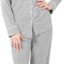 Women's Pajama Set Long Sleeve Button Down Fashion ladies Sleepwear soft Pjs knitted Loungewear Set (Medium, Light-Gray) (Gray, M)